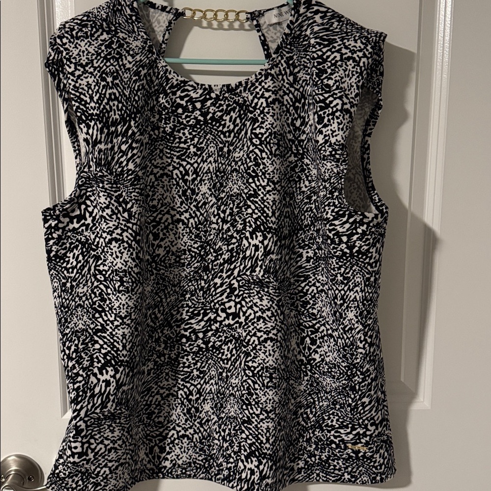 Nine West Black and White Patterned Blouse